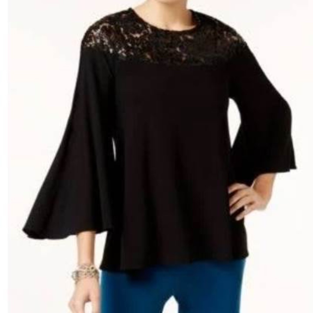 Alfani Sequin-Yoke Swing Top Deep Black Petite Small - Picture 2 of 2